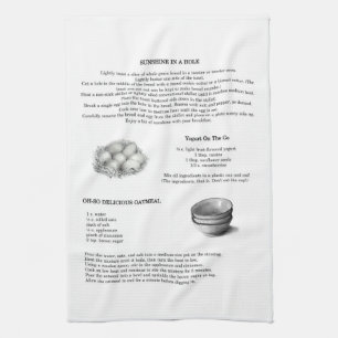 Recipes with Pencil Illustrations; Oatmeal, Eggs Kitchen Towel