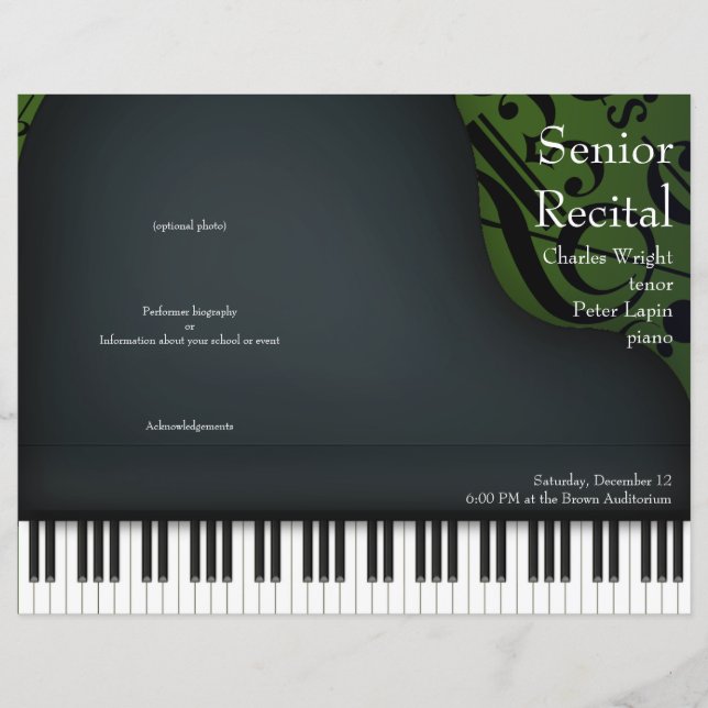 Récital de piano ou de chant Programme plié vert (Devant)