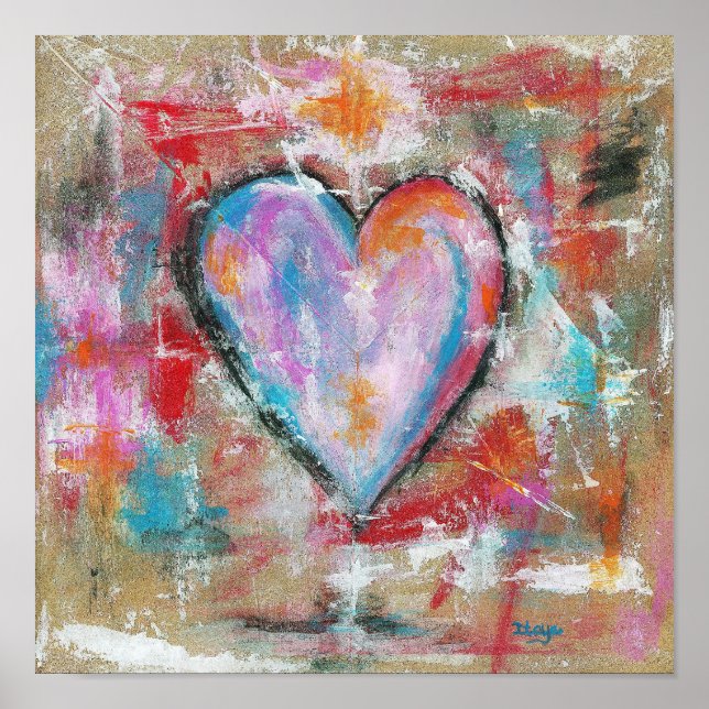 Reckless Heart Abstract Art Painting Pink Red Blue Poster (Front)