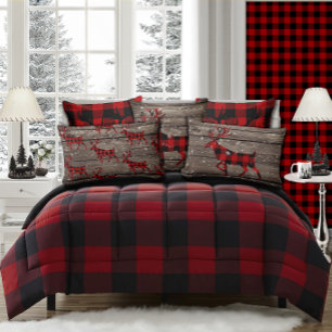 Reclaimed Barn Board Snowy Red Buffalo Plaid Stag  Lumbar Pillow