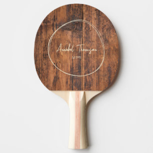 Reclaimed Wood Name in Drawn Circle  Ping Pong Paddle