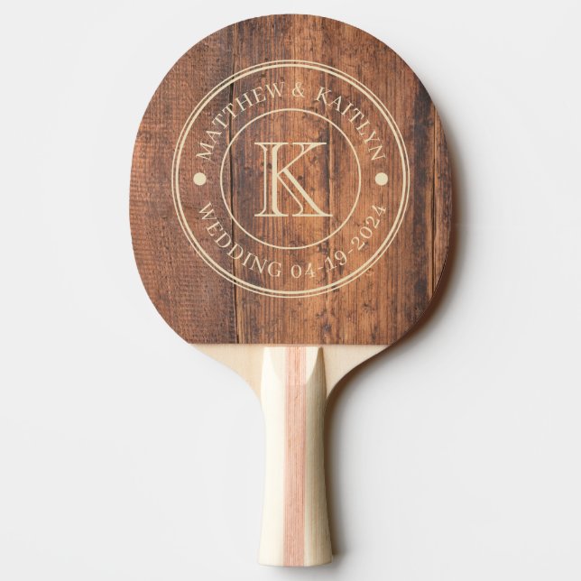 Reclaimed Wood Wedding Monogram Ping Pong Paddle (Back)