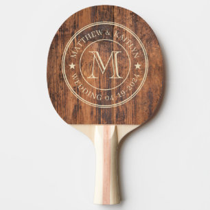 Reclaimed Wood Wedding Monogram Star Ping Pong Paddle
