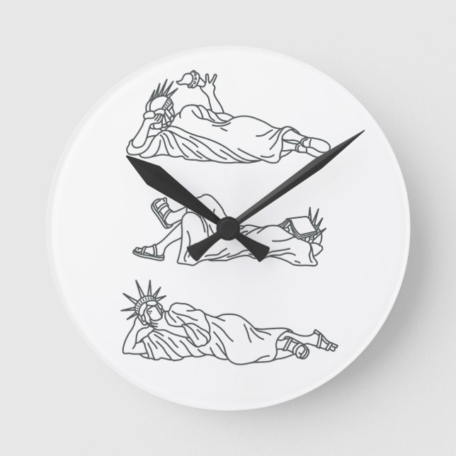 Reclining Dudette - grey line art round clock (Front)