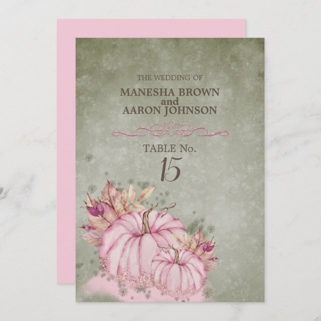 Récolte de citrouilles roses - Carte de table plat (Devant / Derrière)