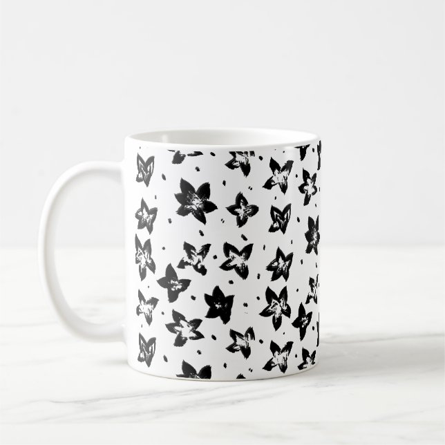 Reconstructed Floral Pattern - Achromatic Goth Coffee Mug (Left)