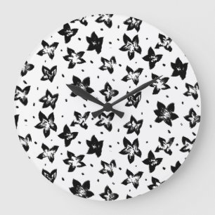 Reconstructed Floral Pattern - Achromatic Goth Large Clock
