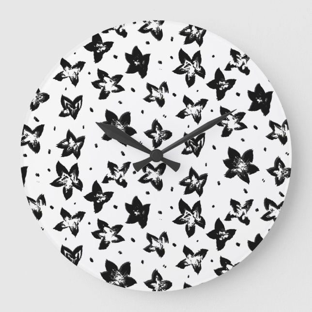 Reconstructed Floral Pattern - Achromatic Goth Large Clock (Front)