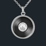 Record Album Names Date Wedding  Favour Sterling Silver Necklace<br><div class="desc">Great fun look with a 33 speed album with text you can change</div>