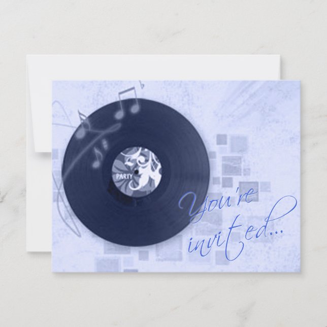 Record Album on Blue Dance Party Invitation (Devant)