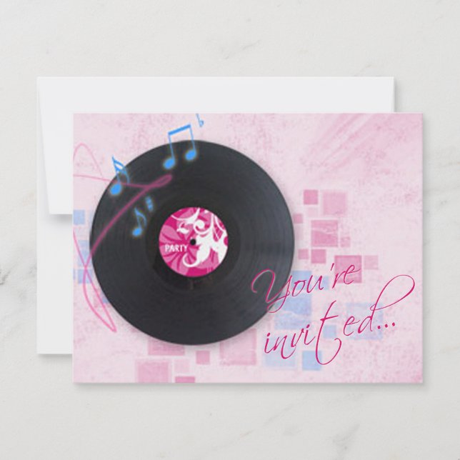 Record Album on Pink Dance Party Invitation (Front)