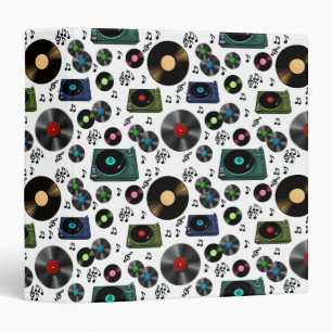 Record Albums, Turntables and Music Notes Binder