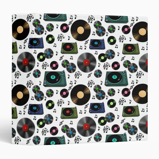 Record Albums, Turntables and Music Notes Binder (Front/Spine)