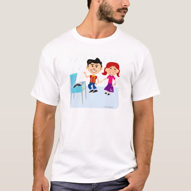 Record Party Kids Cute Cartoon Characters Design T-Shirt (Front)
