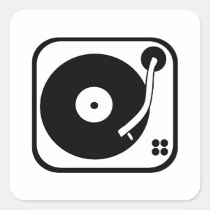 Record Player Icon Black And White Customizable Square Sticker