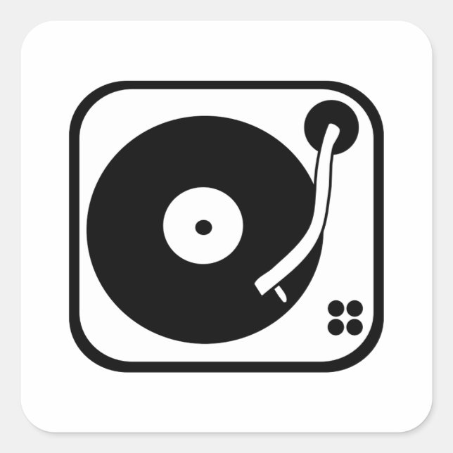 Record Player Icon Black And White Customizable Square Sticker (Front)