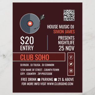 Record Player Logo, Professional DJ Advertising Flyer