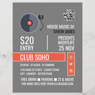 Record Player Logo, Professional DJ Advertising Flyer