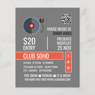 Record Player Logo, Professional DJ Advertising Flyer