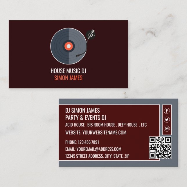 Record Player Logo, Professional DJ Business Card (Front/Back)