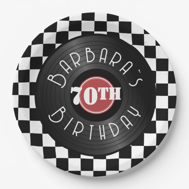 Record Player Rock N Roll Themed Birthday Party Paper Plate (Front)