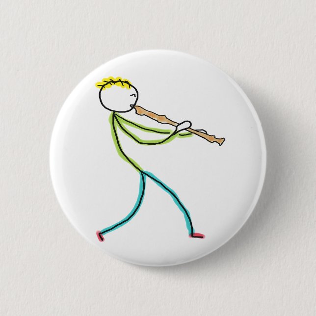 Recorder Playing Stickman 2 Inch Round Button (Front)