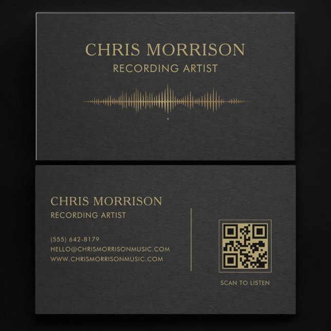 Recording Artist Black Gold QR Code Business Card (Creator Uploaded)