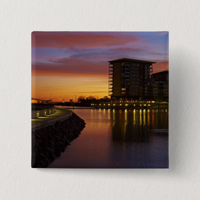 Recreation Lagoon and apartments at sunset 2 Inch Square Button (Front)