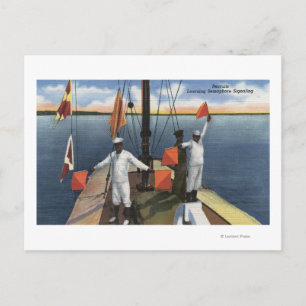 Recruits Learning Semaphore Signalling - US Navy Postcard