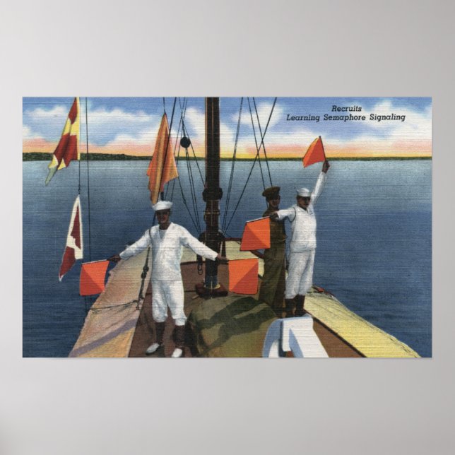 Recruits Learning Semaphore Signalling - US Navy Poster (Front)