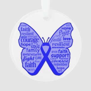 Rectal Cancer Butterfly Collage of Words Ornament
