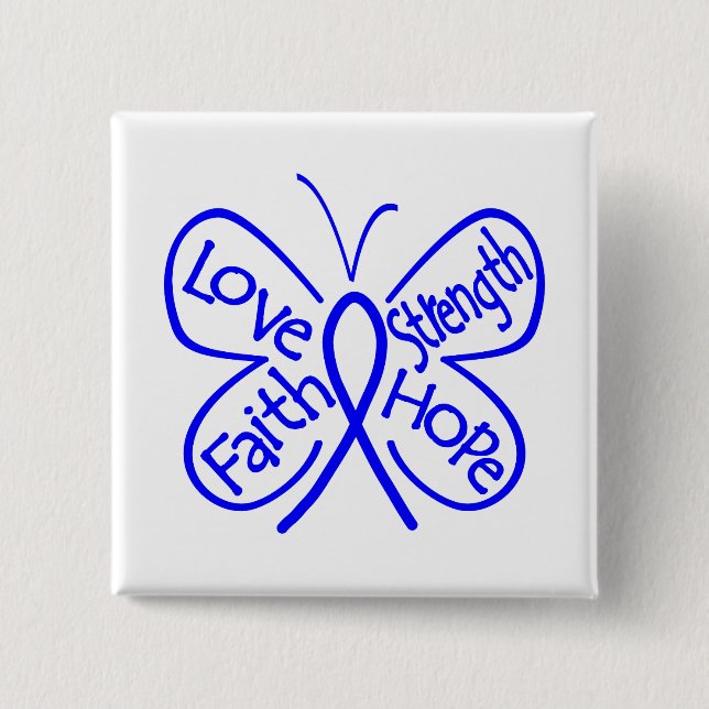Rectal Cancer Butterfly Inspiring Words 2 Inch Square Button (Front)
