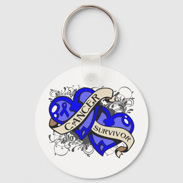 Rectal Cancer Survivor Dual Hearts Keychain (Front)