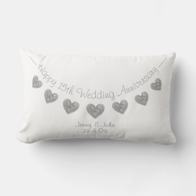 Rectangle 15e anniversaire de Mariage coussin de coeur en cr (Recto)