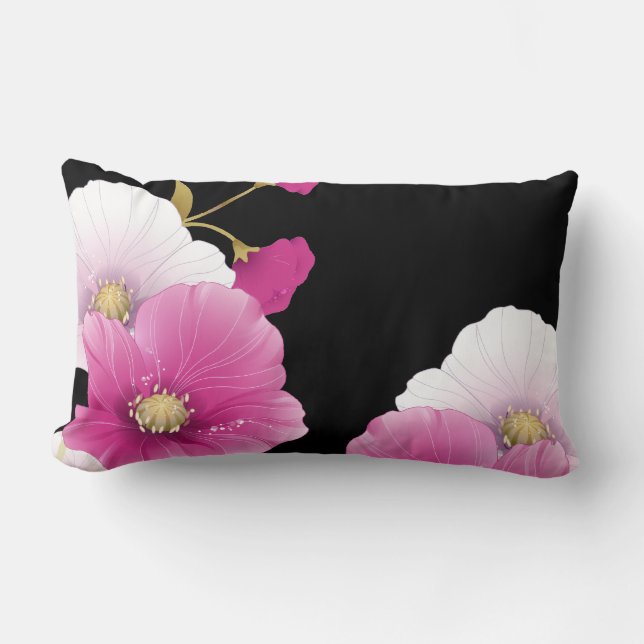 Rectangle 1 Coussin rose Fleurs Noir DÉCOR SETS (Recto)