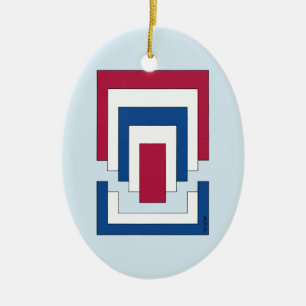 Rectangle Abstract in Red, White, and Blue Ceramic Ornament