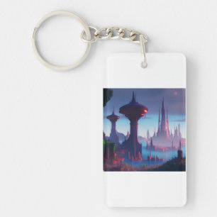 Rectangle acrylique porte - clé avec ville futuris