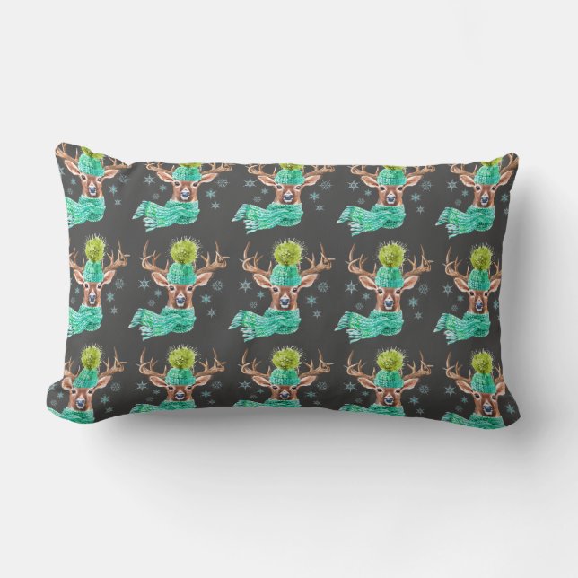 Rectangle Adorable Hiver Deer Lumbar Coussin (Recto)