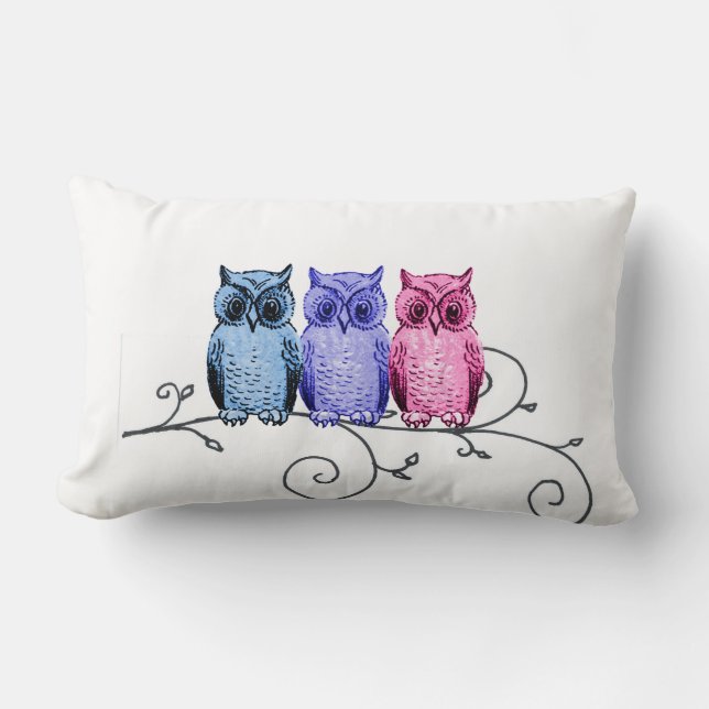 Rectangle Amis de hibou sur le coussin rose pourpre bleu de (Recto)