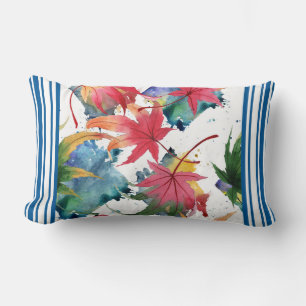 Rectangle Aquarelle Feuille/Bleu Blancs Coussin Lumbar