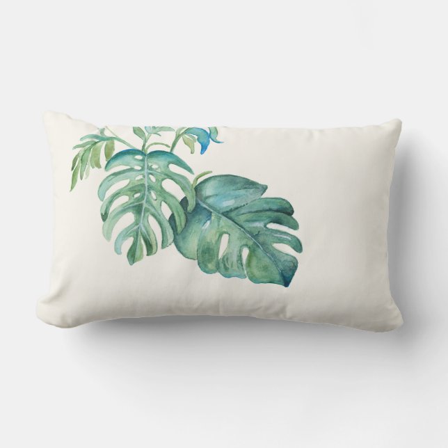 Rectangle Aquarelle Monstera Leaf Lumbar Coussin (Recto)