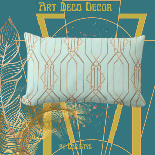 Rectangle Art Déco Pastel Blue & Gold Lumbar Coussin