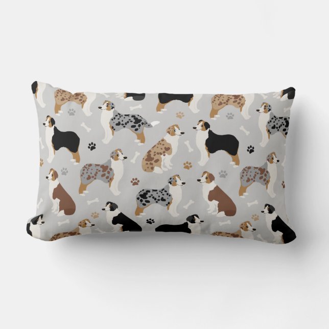 Rectangle Australian Shepherd Bones and Paws Lumbar Coussin (Recto)