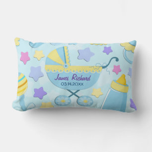 Rectangle Baby Blue Stars et Carriage Keepsaké Coussin