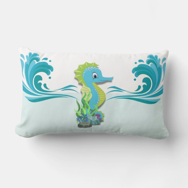 Rectangle Baby Seahorse | Coussin Lumbar bleu (Recto)