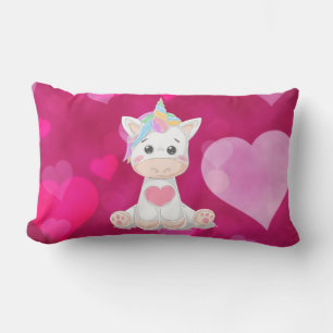 Rectangle Baby Unicorn Heart Print Lumbar Coussin