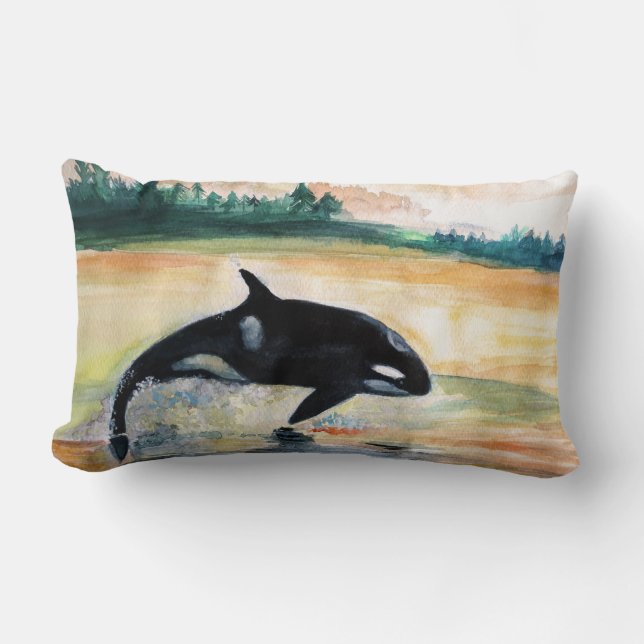 Rectangle Baleine Jumping Orca Lumbar Coussin 33 cm x 53 cm (Recto)