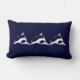 Rectangle bandes DOLPHIN blanches sur coussin bleu marine
