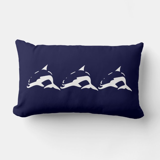 Rectangle bandes DOLPHIN blanches sur coussin bleu marine (Recto)