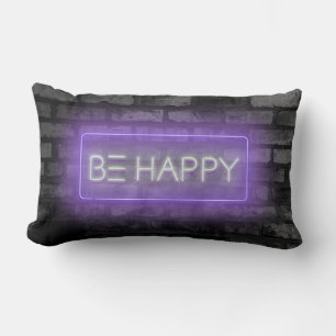 Rectangle BE HAPPY Purple Neon Signal Lumbar Coussin
